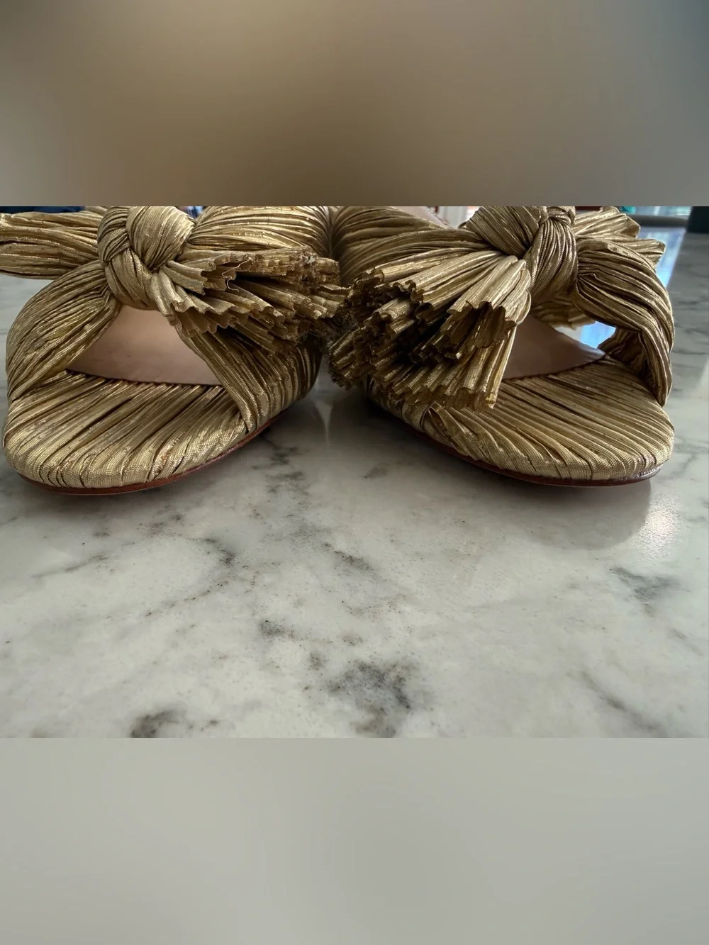 Loeffler Randall Emilia Gold Pleated Bow Heel Sz 8.5